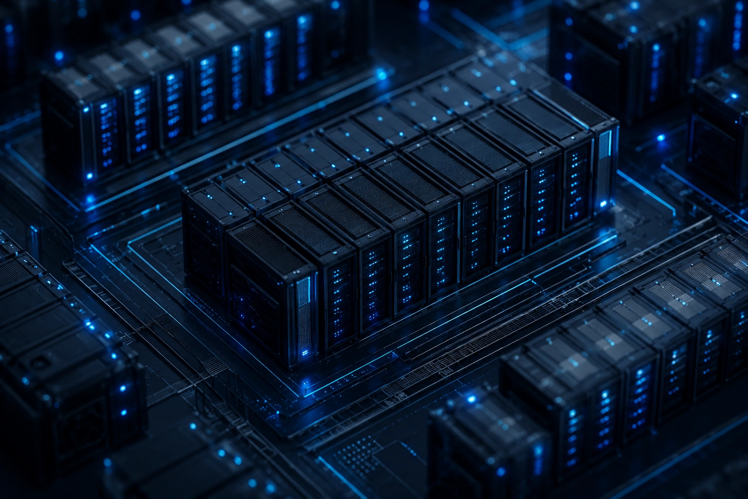 Abstract digital infrastructure environment representing TEME SYSTEMS technical capabilities